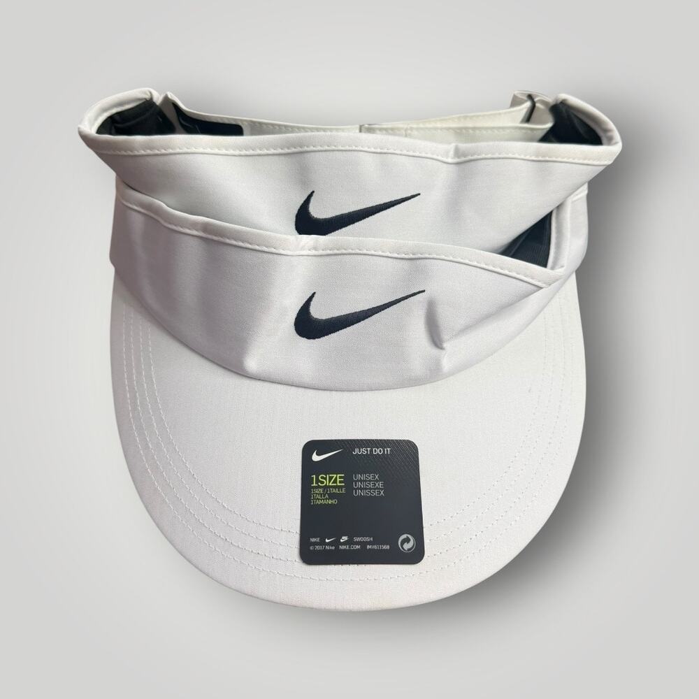 Nike Dri-FIT Visor Hat Lot of 2 White  Adjustable Athletic Golf Tennis